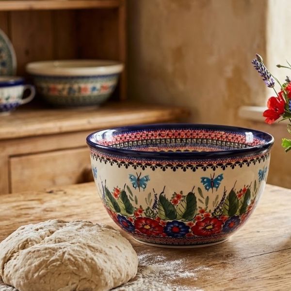 Handmade Polish pottery 2-quart and 5-quart mixing bowls from Boleslawiec